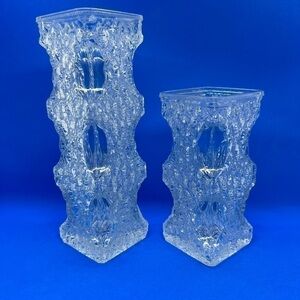 Oberglas Austria Textured Bark Glass Vases 1970's Ice Glass Small & Large